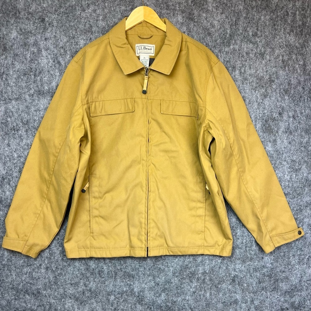 LL BEAN Men's Sz XL Nylon Canvas Zip Brown Khaki Lined Jacket Workwear Barn Coat